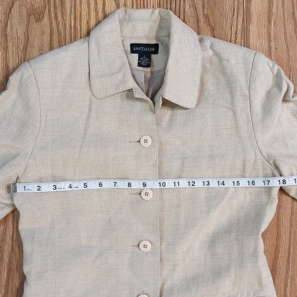 Lightweight tan linen-cotton blend jacket with button front, Ann Taylor S